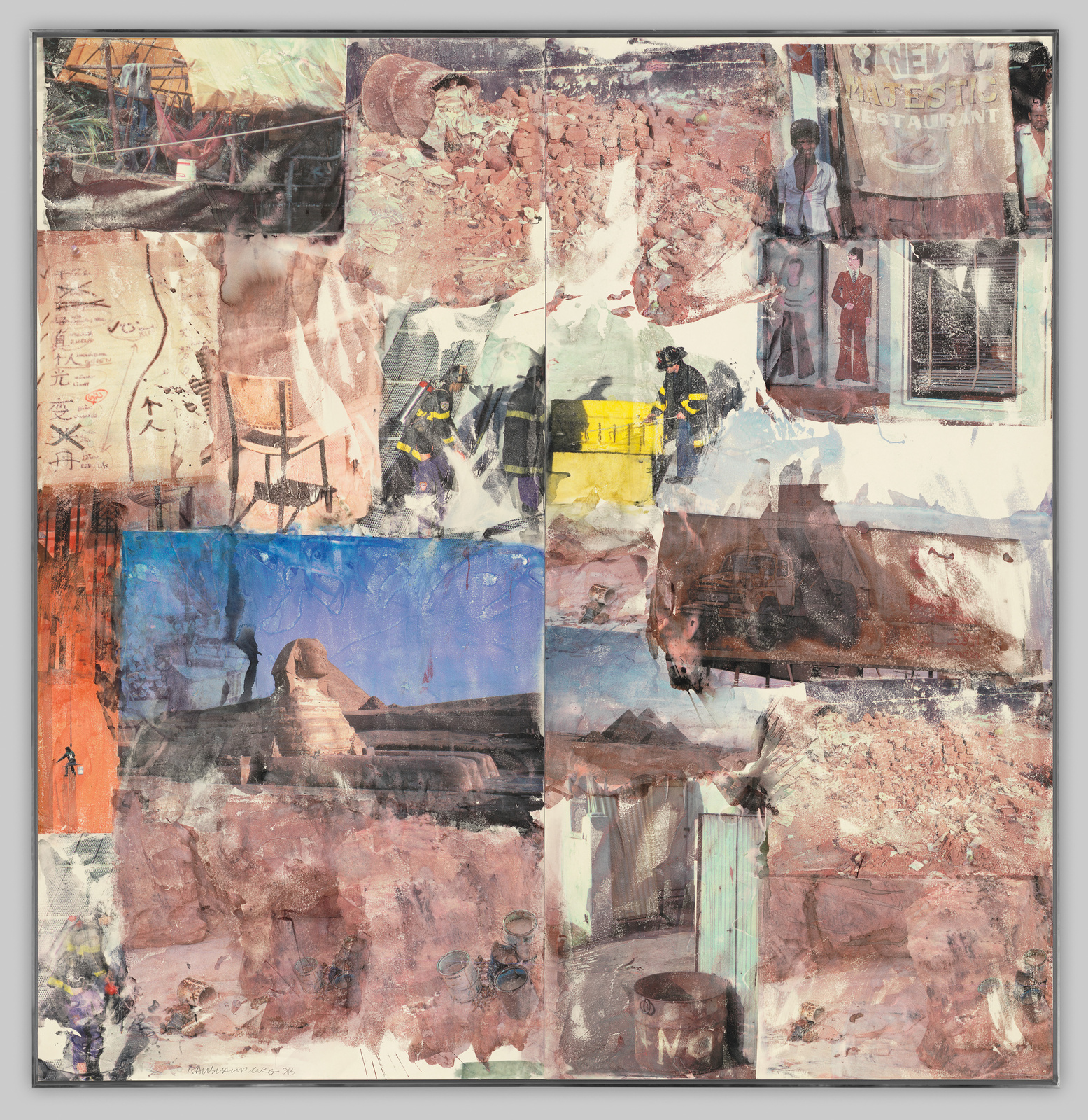 Collage of various images including landscapes, people, and text, with a distressed, layered texture.