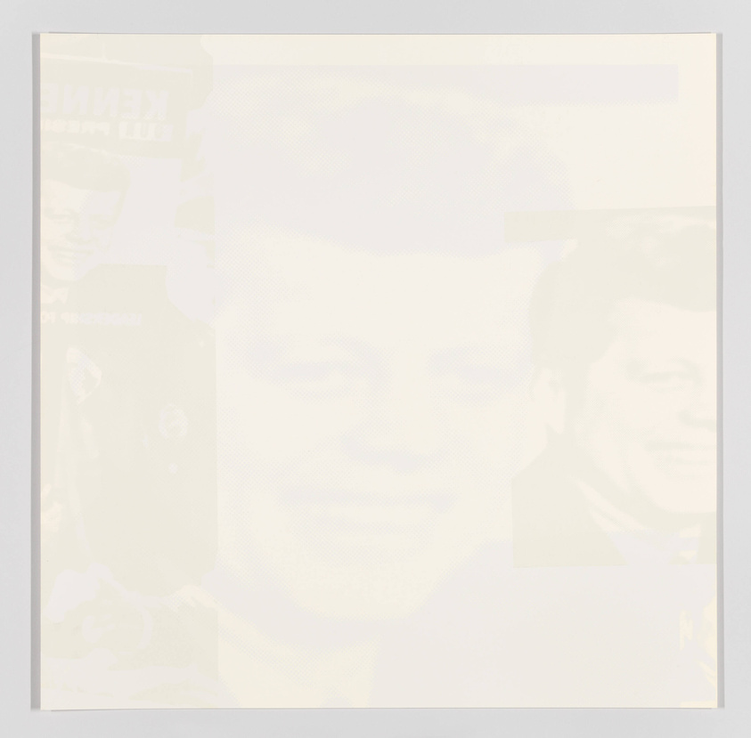 A monochromatic image featuring a collage of faded photographs of a man in various poses, with the central image showing a close-up of his smiling face. The background and images are in pale yellow tones, making the details difficult to discern.