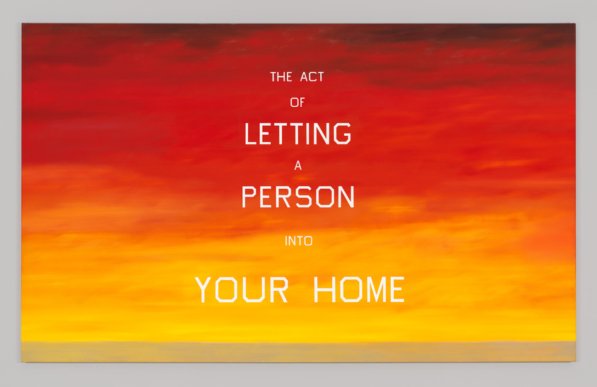Text on a sunset background reads: "The act of letting a person into your home."
