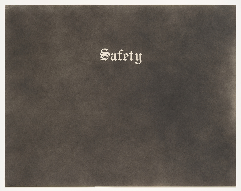 Dark background with the word "Safety" in ornate script centered at the top.