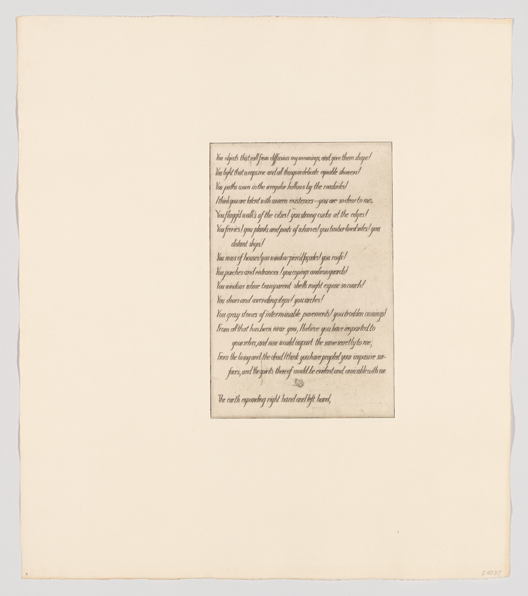 A square piece of paper with a poem printed in the center, surrounded by a large margin. The text is in a traditional font, and the paper appears to be aged or colored to give it an antique look.