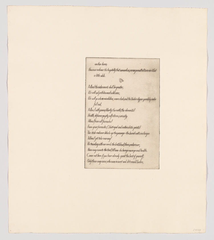 A vintage-looking piece of paper with a poem printed on it, centered on a larger sheet of off-white paper. The text of the poem is legible and written in an old-fashioned font, giving the impression of an antique document or a reproduction of a historical text.