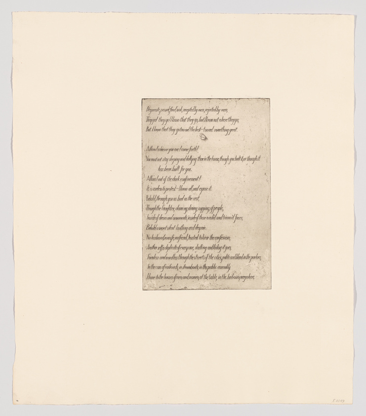 An old paper with a poem printed in the center, surrounded by a wide margin of blank space. The text appears aged and slightly faded.