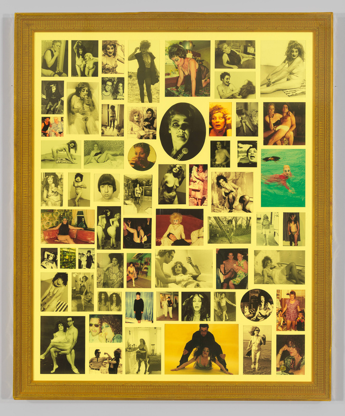 A collage of various photographs with a yellow tint, featuring a mix of portraits and candid shots of people in different settings, framed in an ornate golden frame.