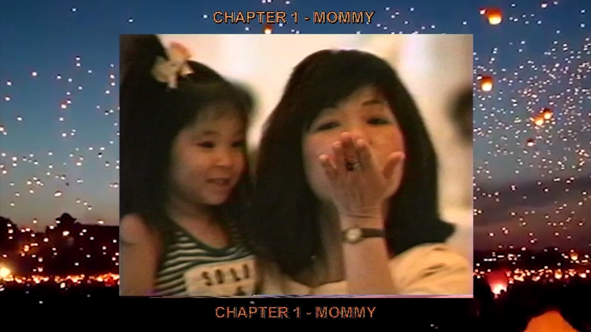 A mother and child share a moment, overlaid with "CHAPTER 1 - MOMMY" and a backdrop of twinkling lights.