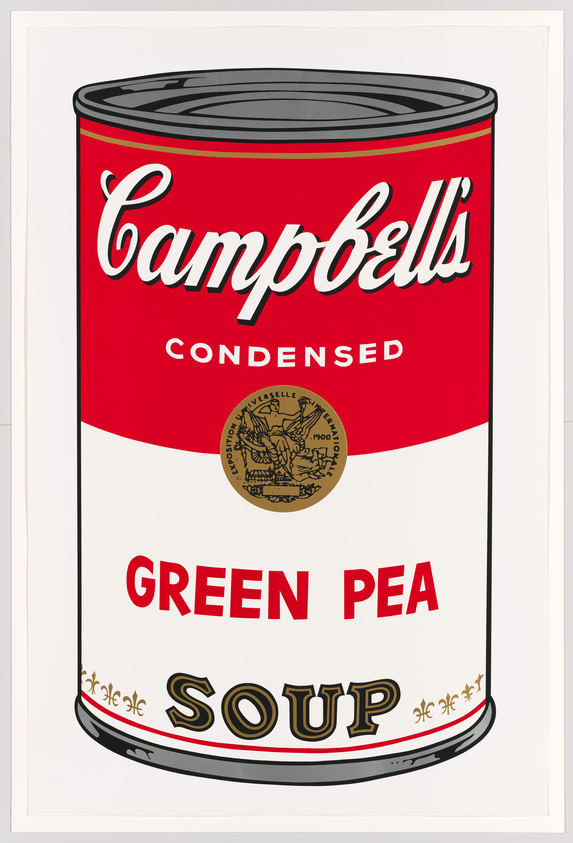 Illustration of a classic Campbell's condensed green pea soup can.