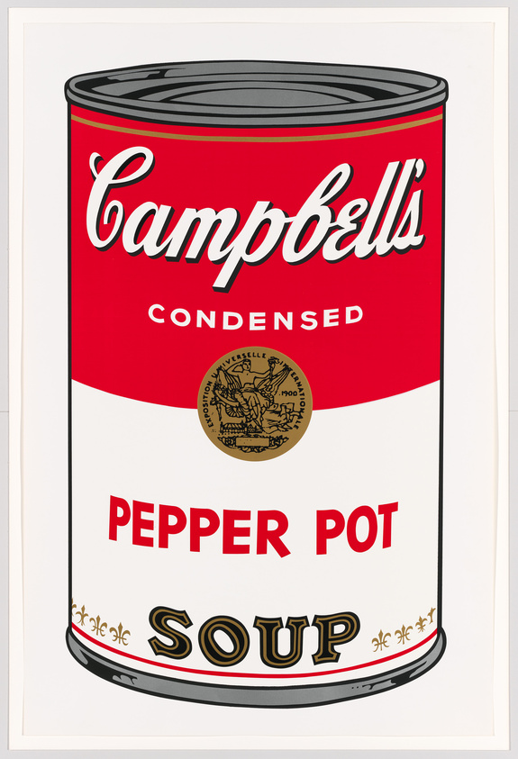 Illustration of a classic Campbell's condensed Pepper Pot soup can.