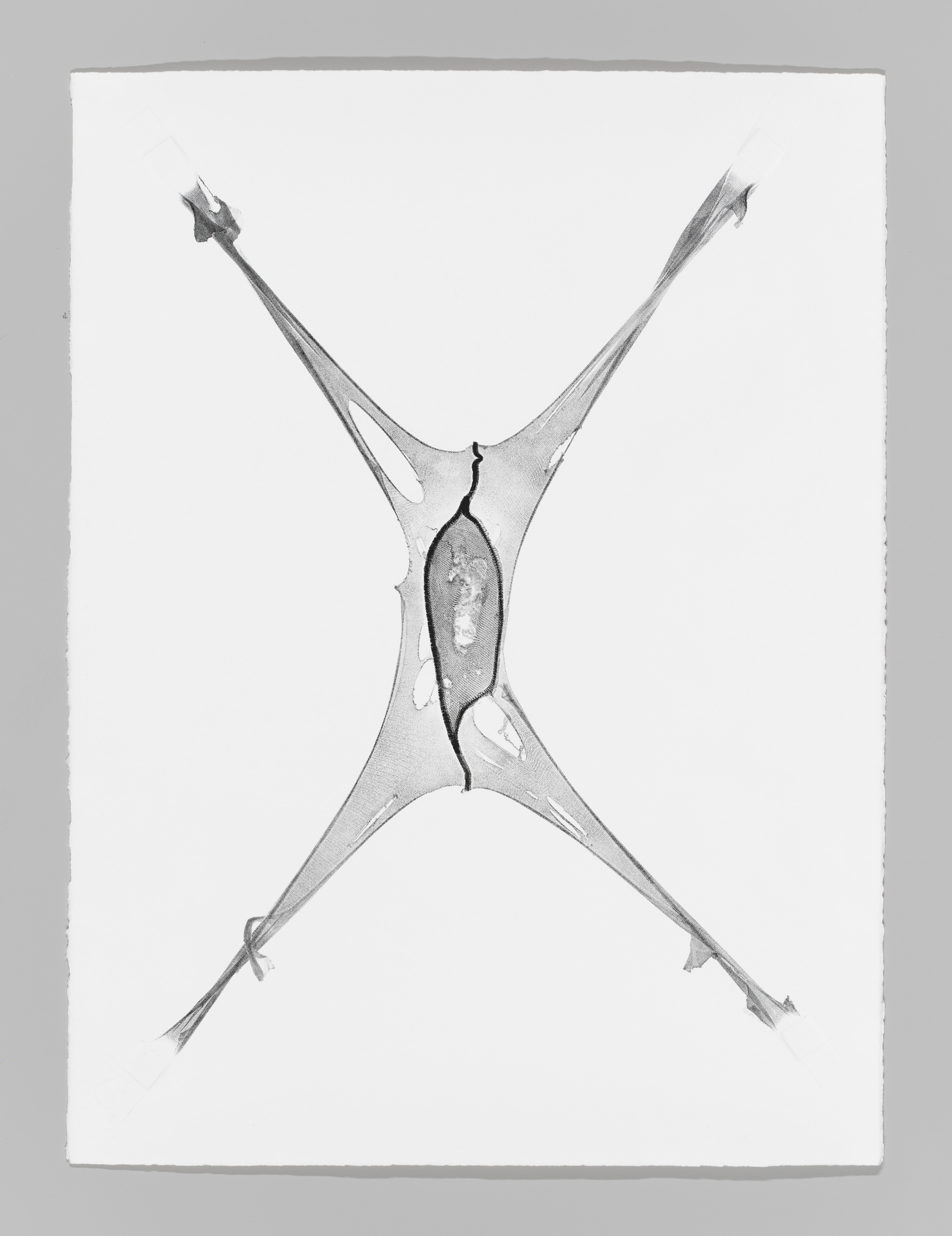 X-ray of a clothespin symmetrically positioned to resemble a human form on a light background.