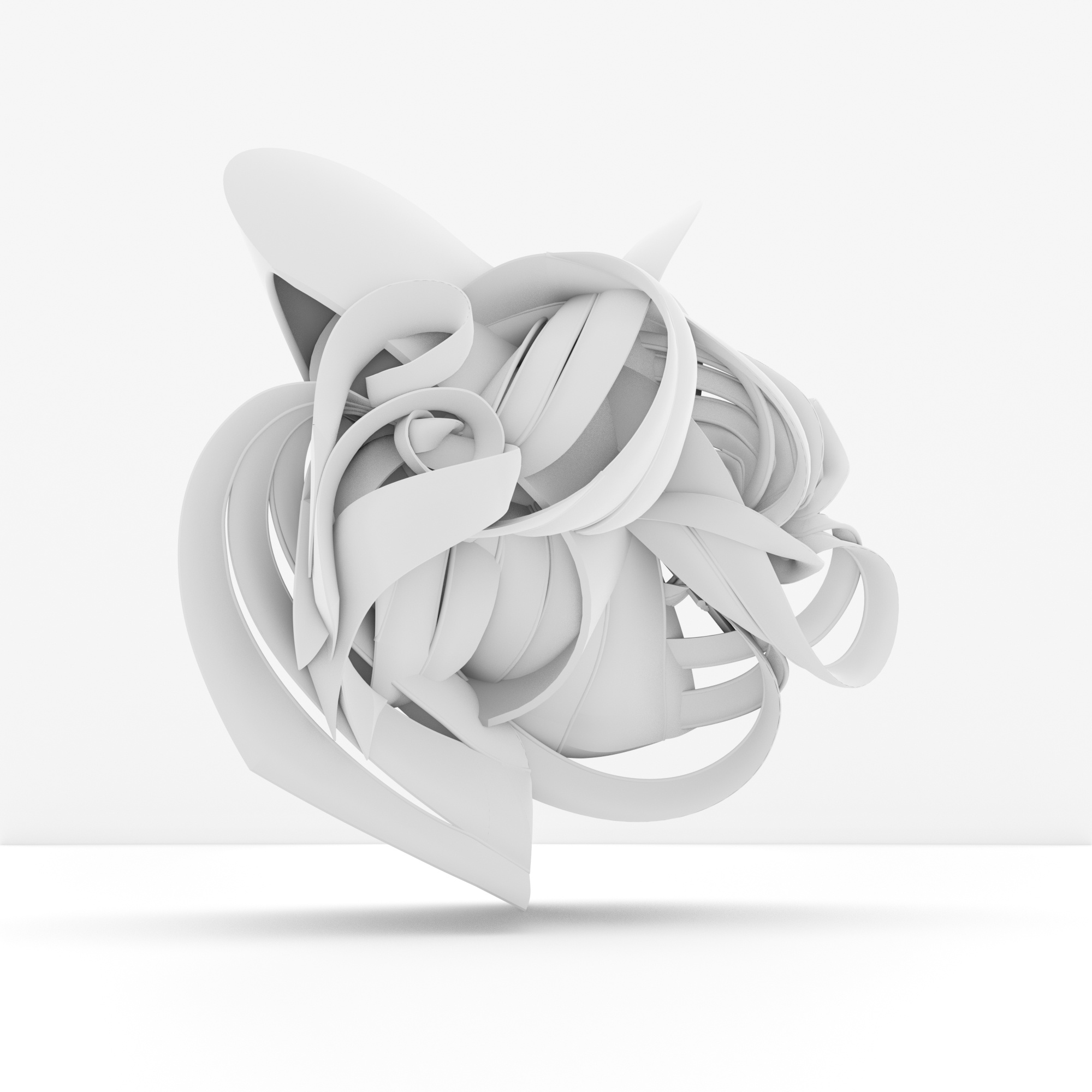 3D abstract white tangled shape on a plain background.