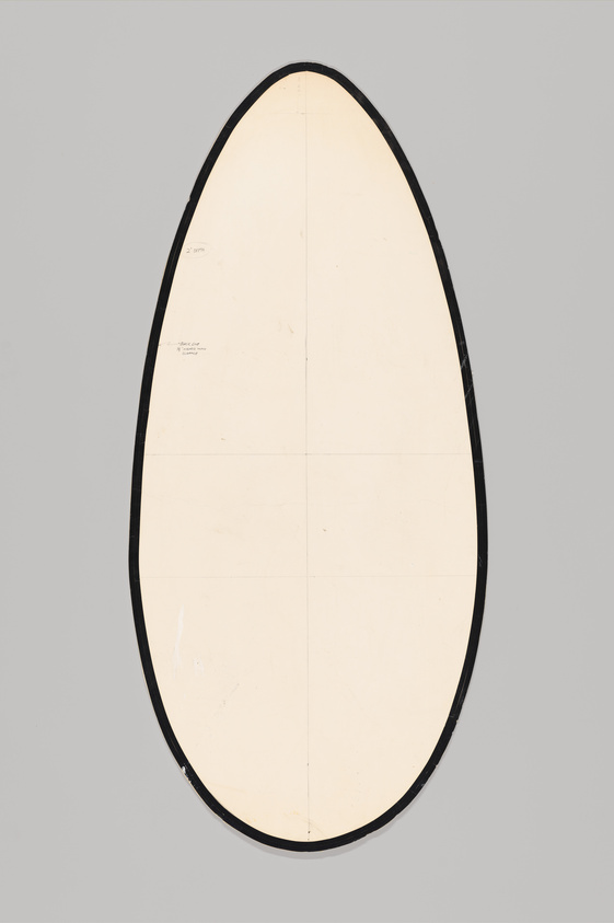 Egg-shaped white canvas with a black border on a gray background.