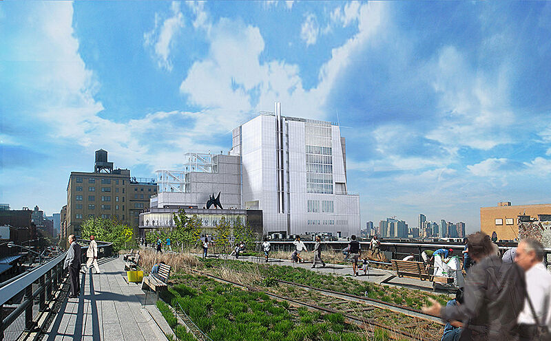 Architectural rendering of the new Whitney Museum from the High Line.
