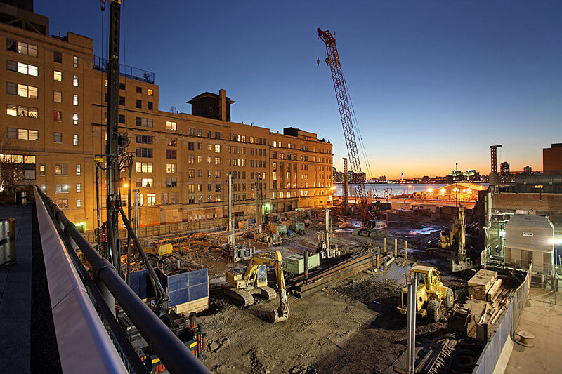 Construction and view of the buildings foundation.