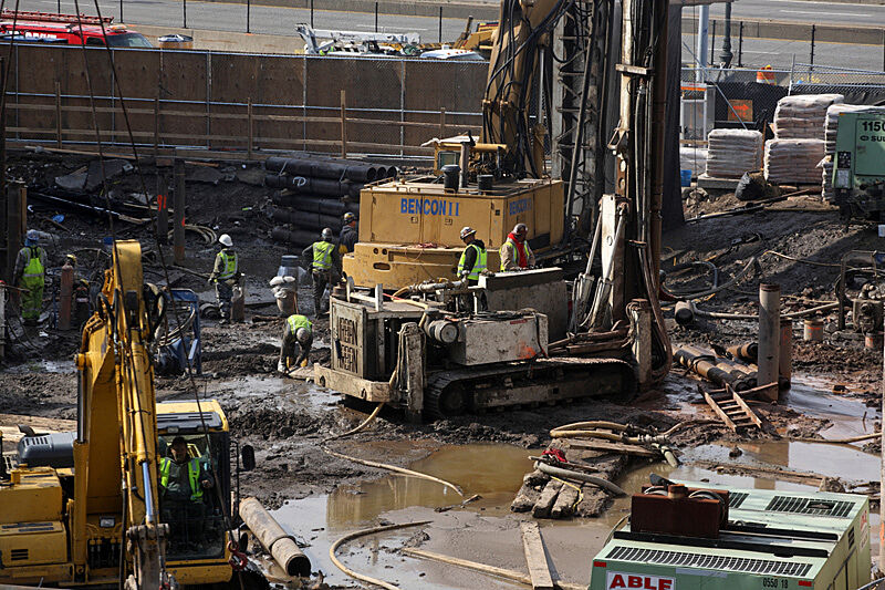 Heavy duty machinery at the Whitney building sit.