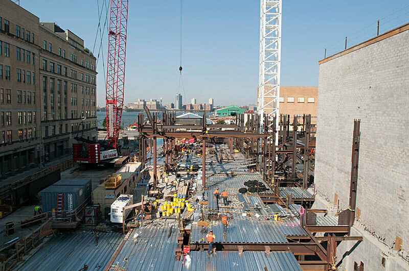 View of the buildings foundation looking out on Hudson.