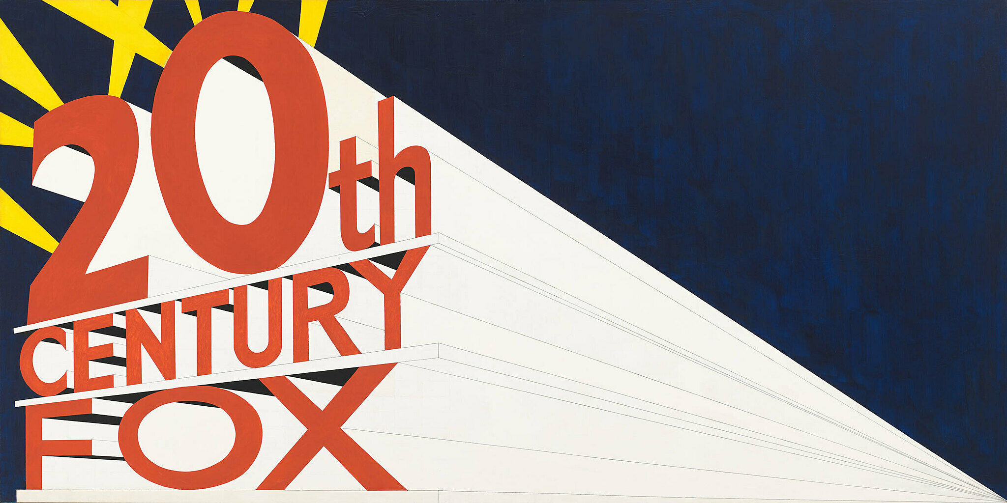 The words "20th Century Fox" appear on the left in red letters, with lines coming together in the lower right corner, against a navy background with yellow rays emanating out from behind "20th"