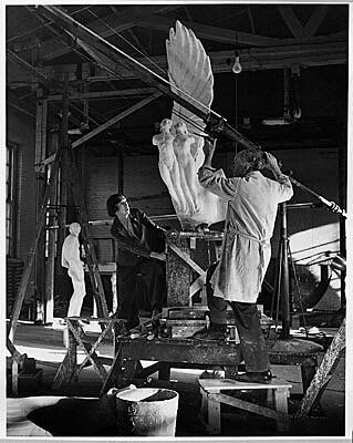 Constructing a sculpture in studio.