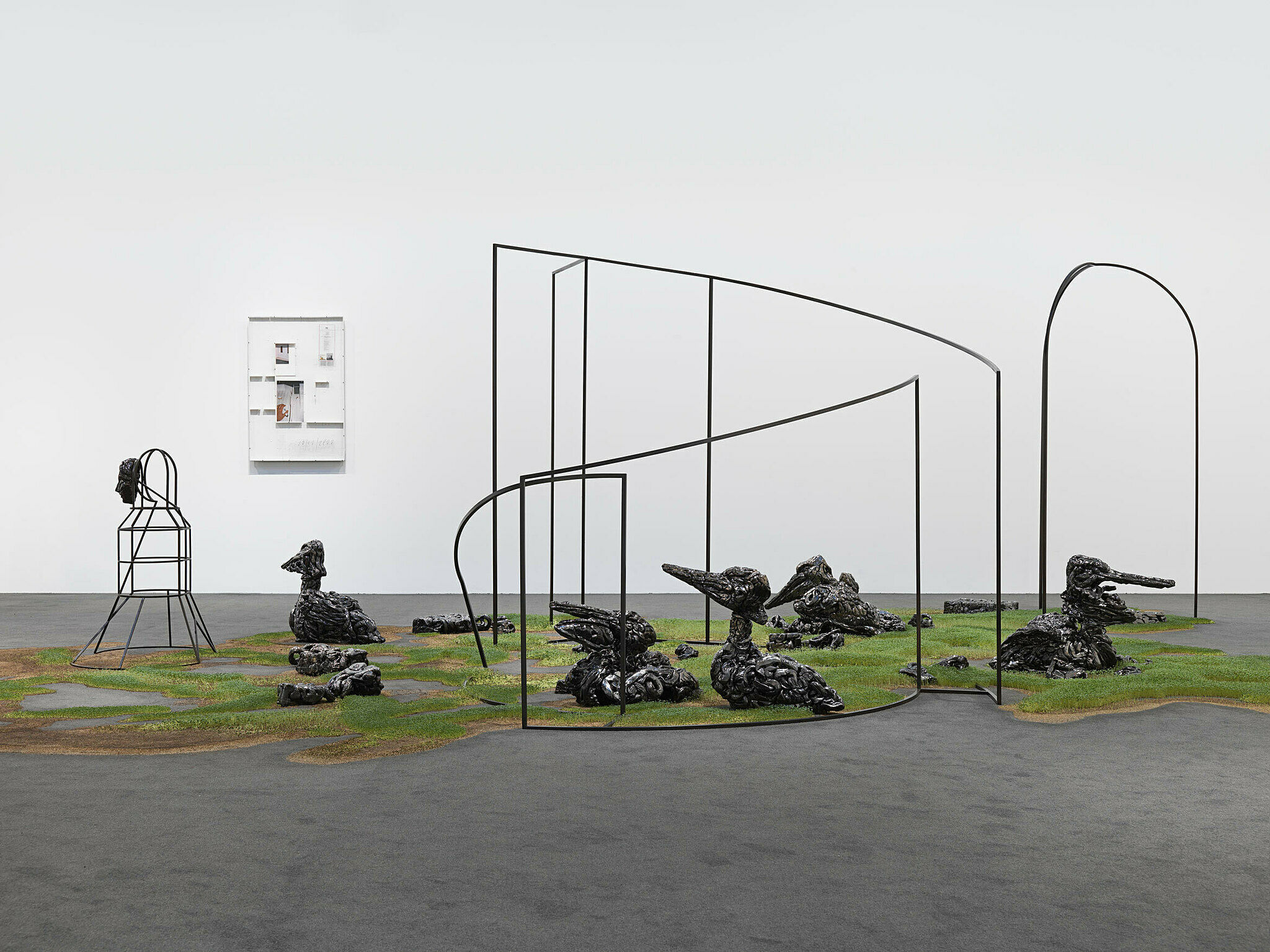 A sculpture by Rochelle Goldberg and a wall piece by Win.