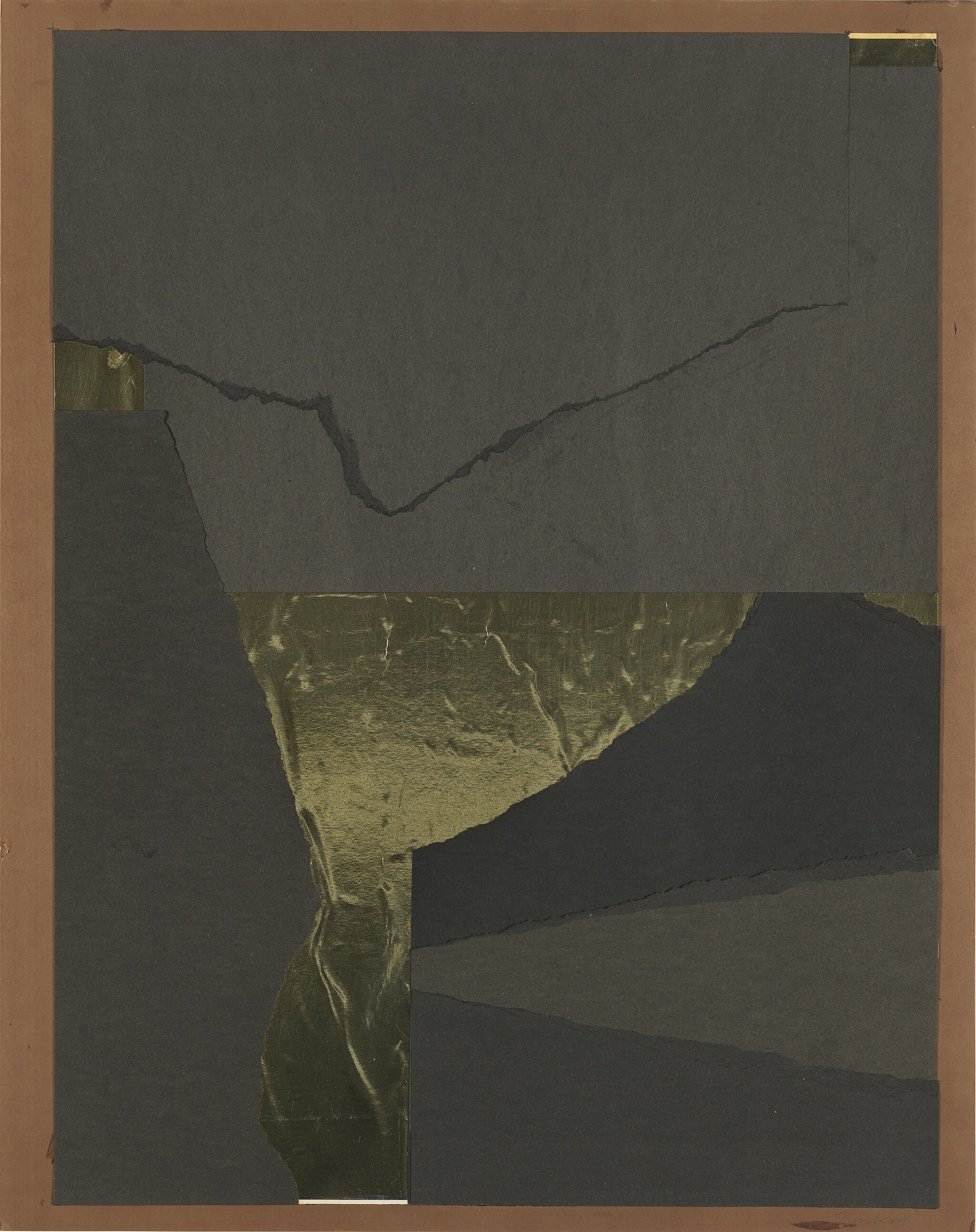 Collage with dark paper and foil.