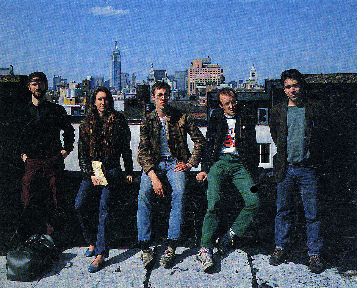 John Fekner, Jenny Holzer, David Wojnarowicz, Keith Haring and Michael Smith on a roof.