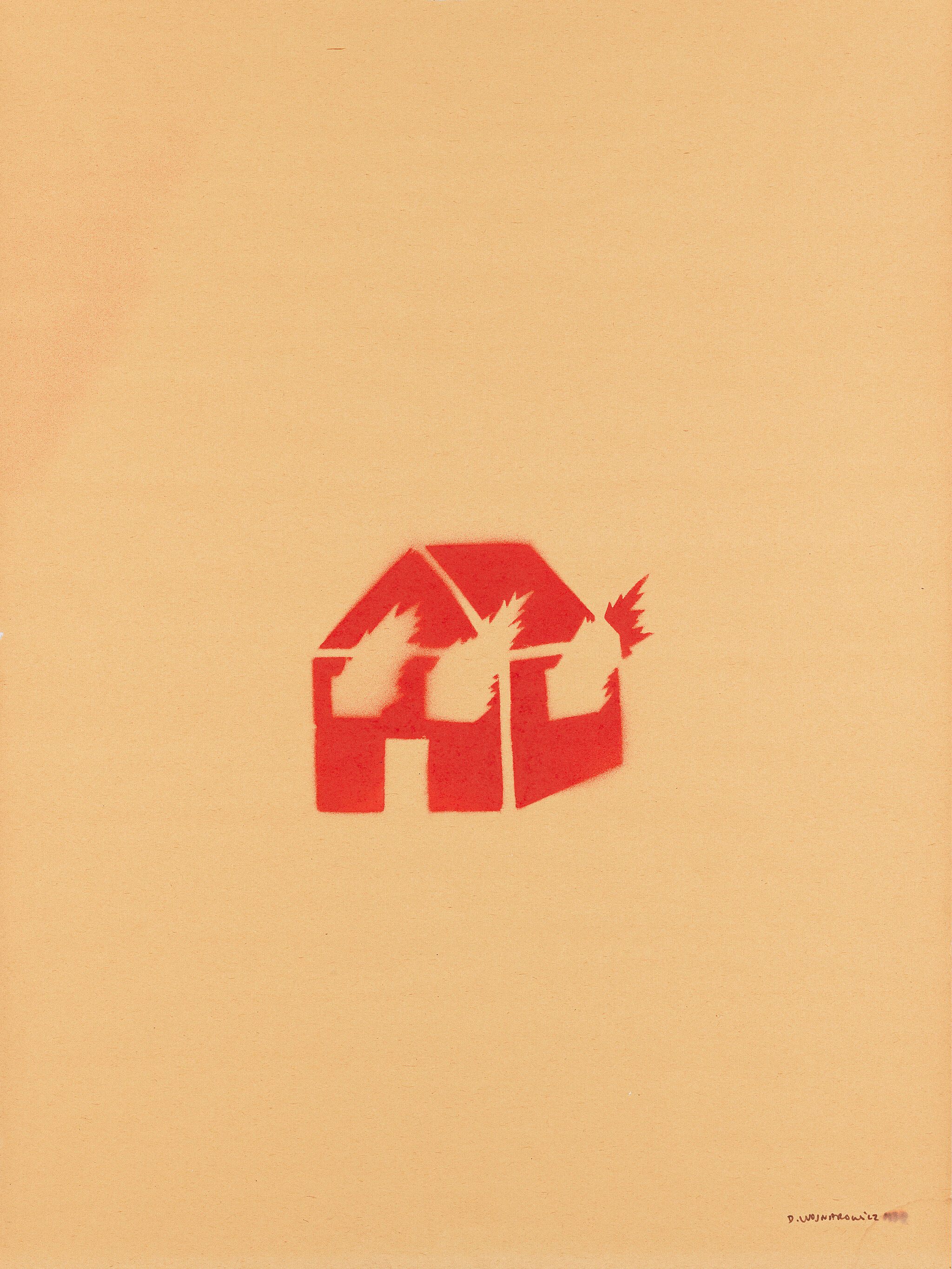 Stencil of a burning house.