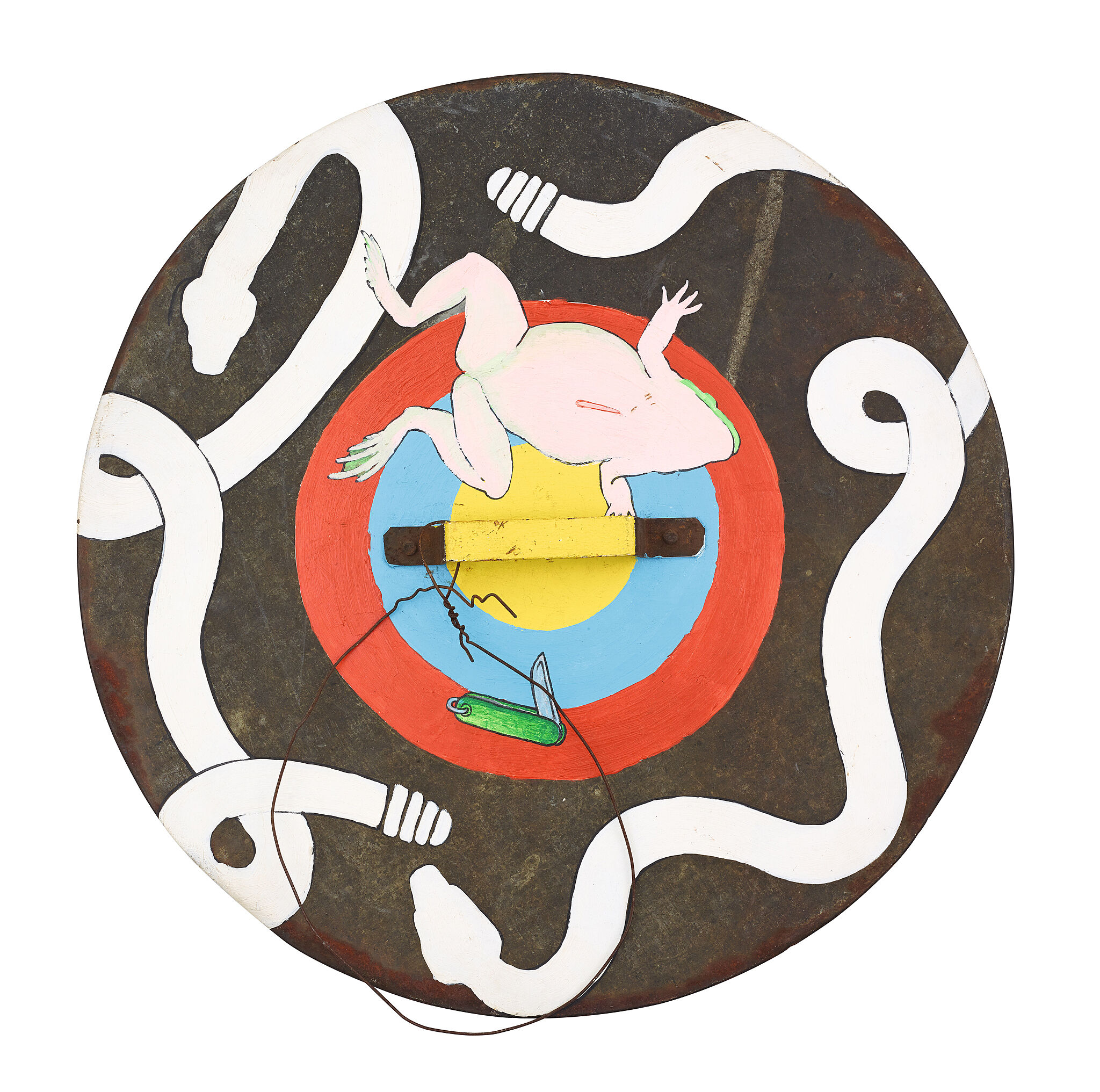 A colorful print of a snake and a frog. 