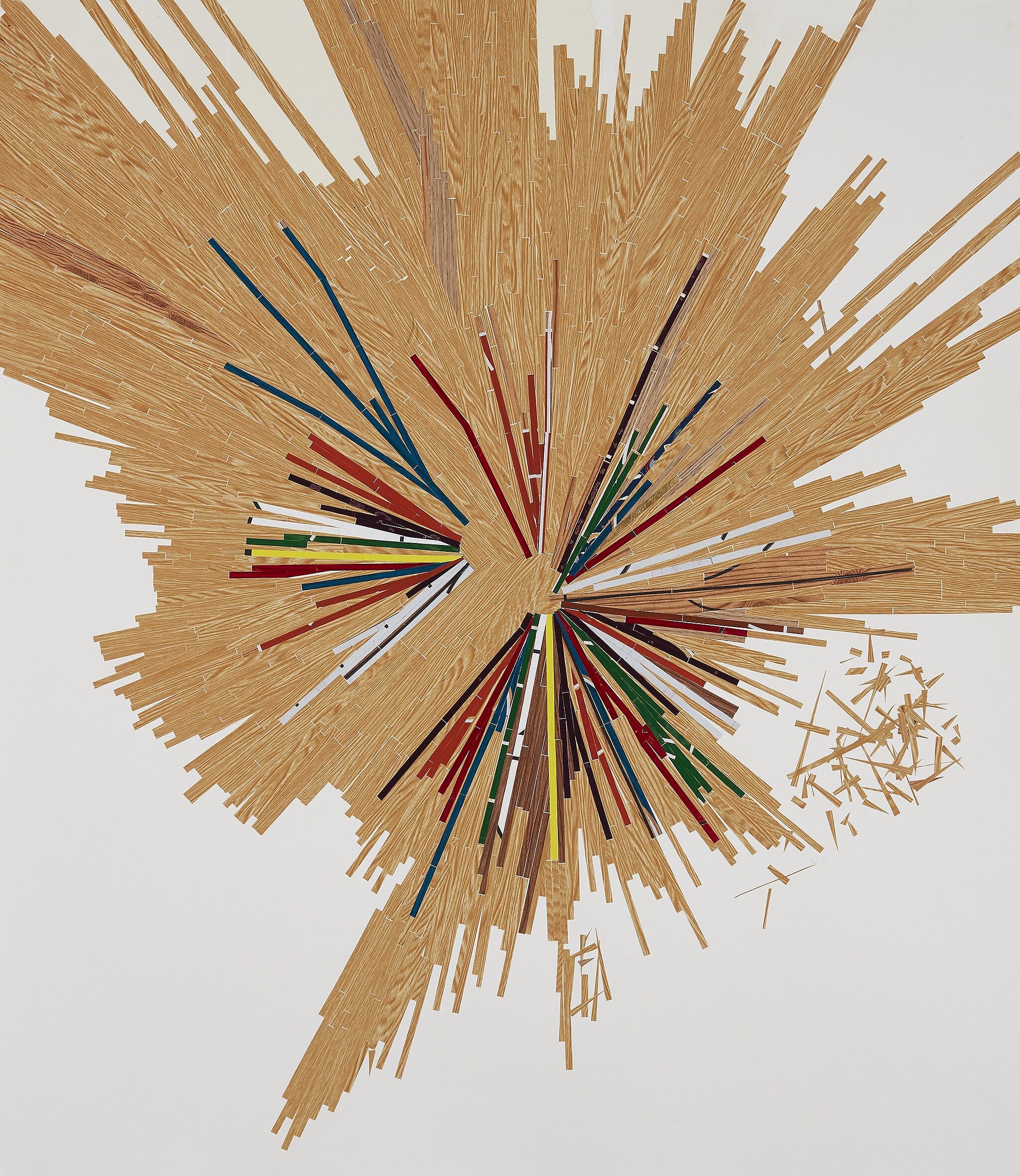 Sunburst of mixed media materials.