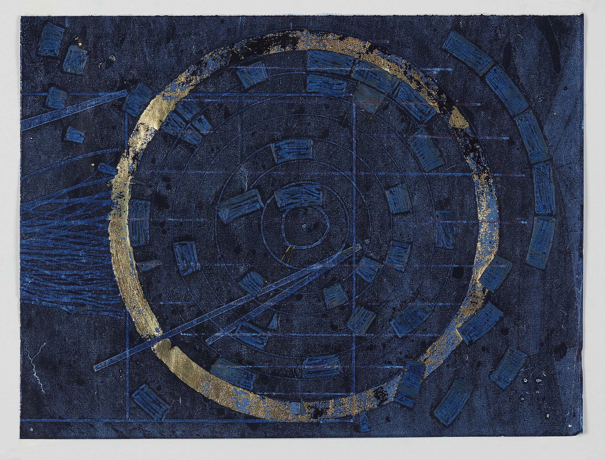 Circle in dark blue space.