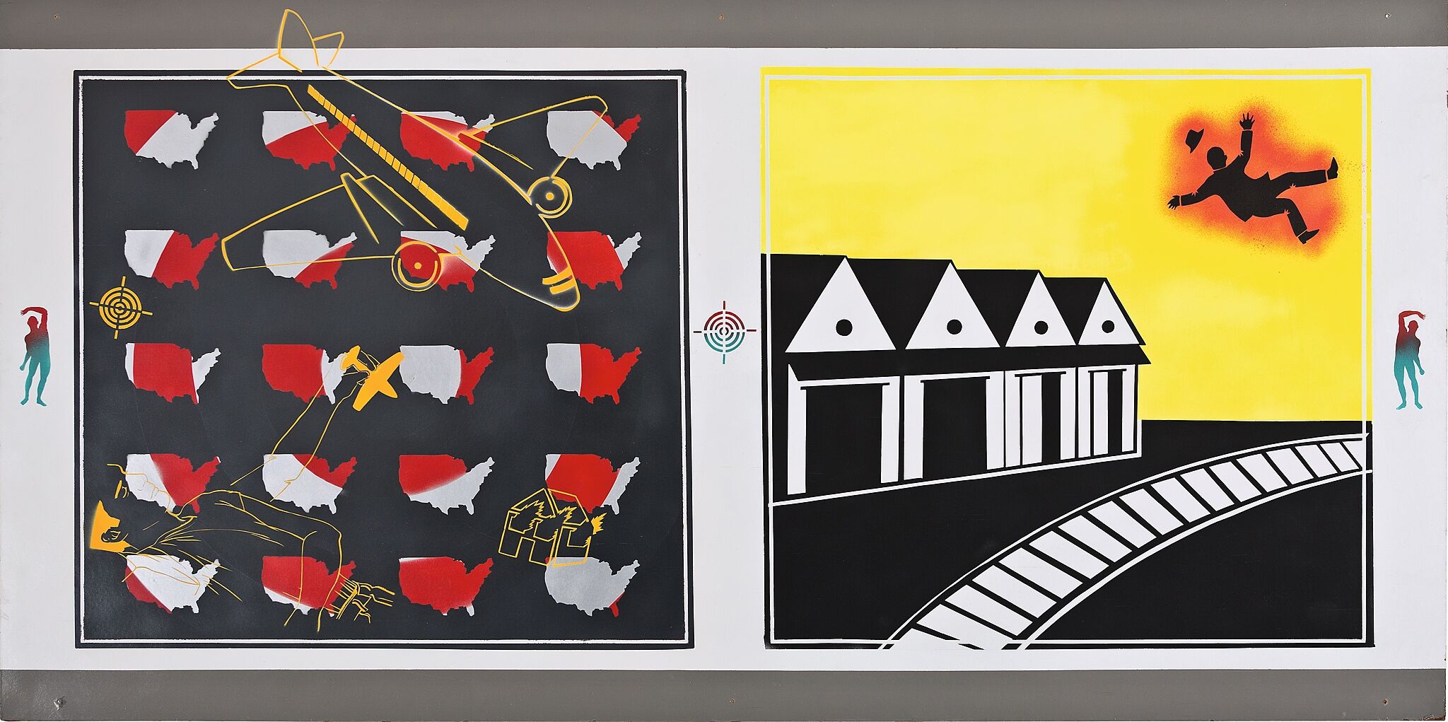 Diptych of spray painted scene.