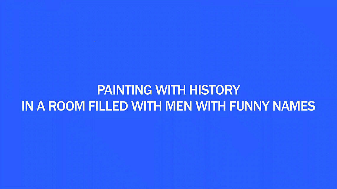 White text on blue background. 