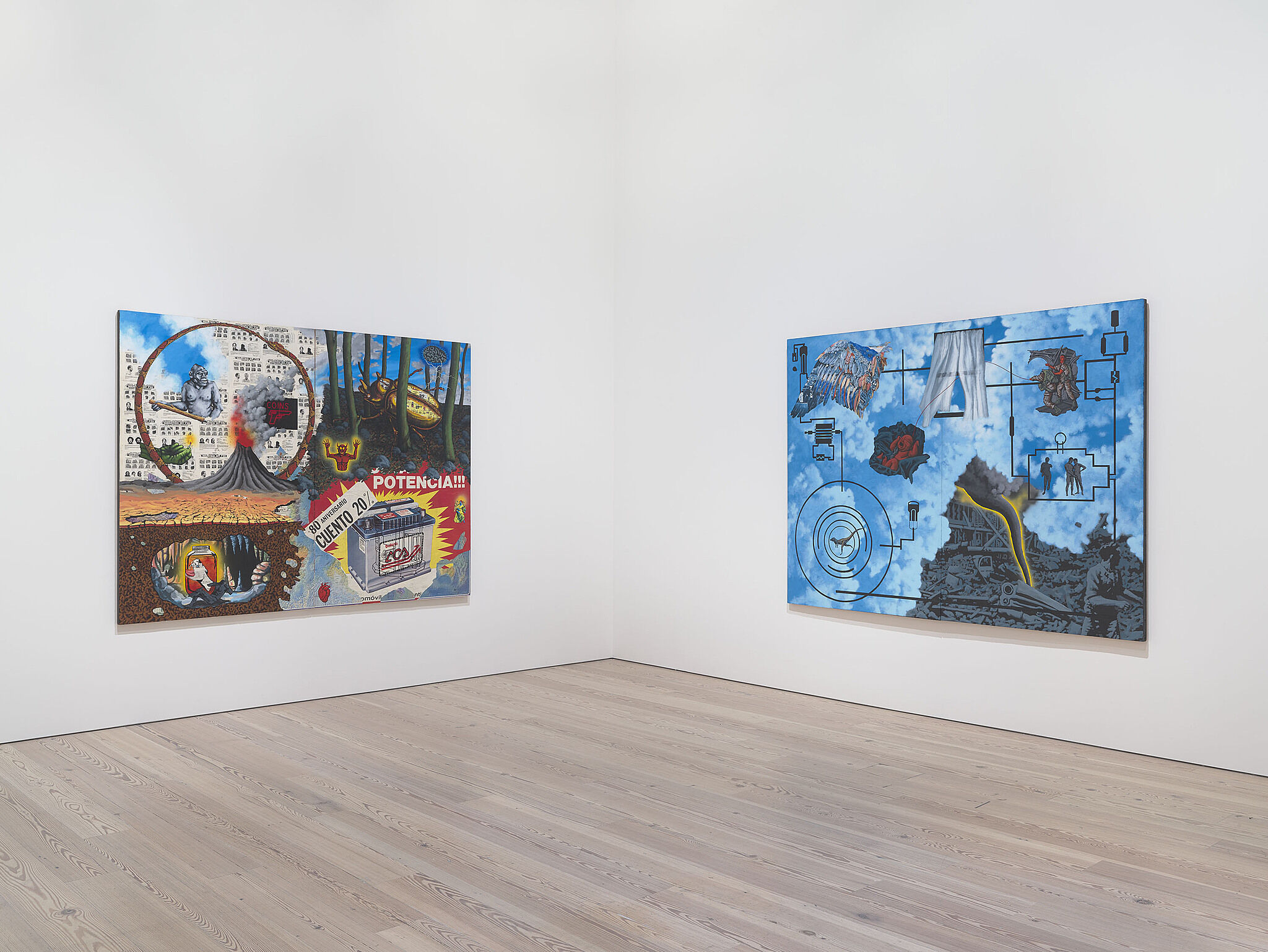 An image of the Whitney galleries with paintings on the wall