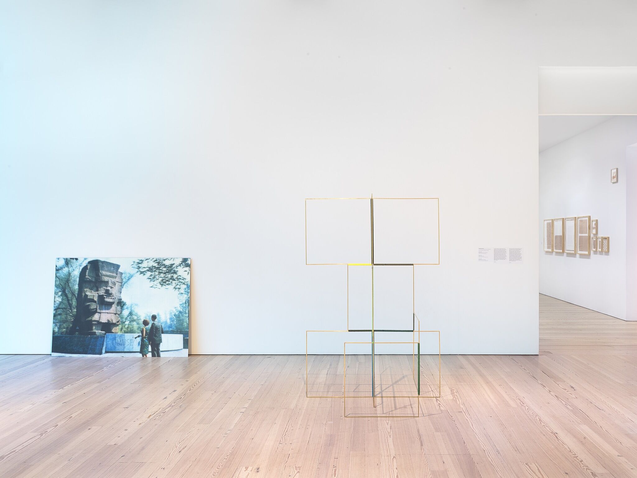 A photo of the Whitney galleries with various artworks.